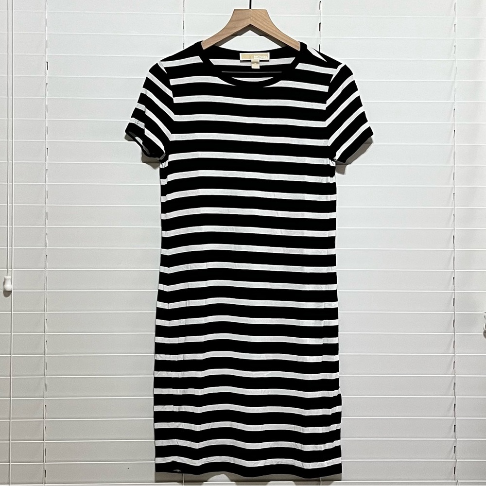 MICHAEL Michael Kors Midi Dress Size-Medium Black and White Striped